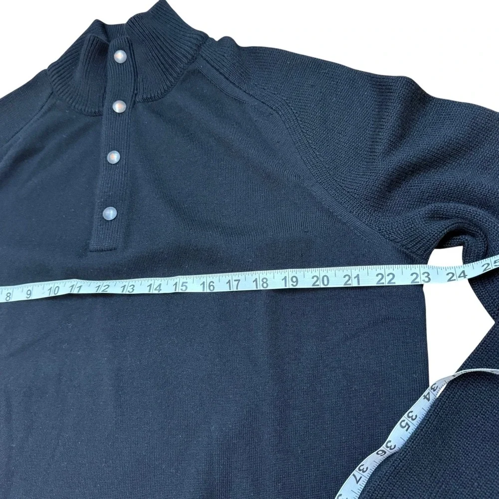 Merino Wool/Cotton Black Button Mock Neck Sweater Classic Preppy Mens Large Tall